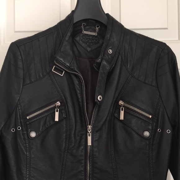 JOUJOU Women’s Jacket L Black Leather like Gorgeous Zipper Buttons Pockets NEW - Picture 4 of 11